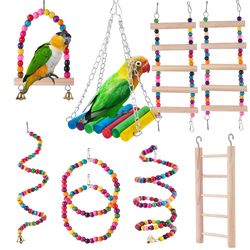 premium bird toys set: swing, chewing, training essentials for small parrots - hammock, cage bell, perch & more | pet su