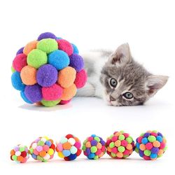 handmade funny cats bouncy ball toys - interactive kitten plush bell, mouse, & planet chew toys