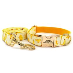 Custom Banana Pet Collar: Personalized ID Tag, Adjustable Name, Gold Buckle