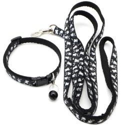 Fashion Pet Collar with Bell: Adjustable Traction Rope, 6 Colors, Bone Pattern