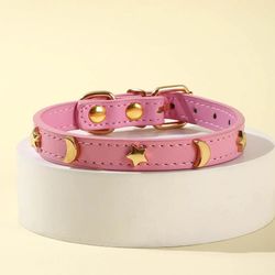 Cute Leather Cat Collar for Small Pets: Star Moon Rivets Decoration