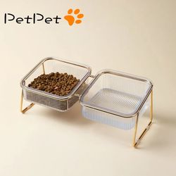 Transparent Pet Double Bowl with Stand - Cat/Kitten/Puppy Feeder