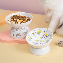 Ceramic Cat Bowl: Protects Cervical Vertebrae | Elevated Pet Food/Water Bowl