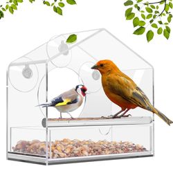 Acrylic Window Bird Feeder Tray | Transparent | Suction Cup Installation