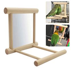Wooden Bird Mirror Toy: Interactive Perch for Small Parrots - Cage Accessories