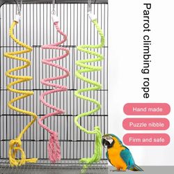 Bird Toy: Spiral Cotton Rope Chewing Bar, Parrot Swing & Climbing Toys with Bell - Bird Supplies