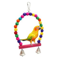 Wooden Bird Swings Toy: Hanging Bells for Cockatiels & Parakeets
