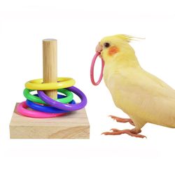 Bird Training Toys Set: Wooden Block Puzzle & Colorful Rings for Parrots