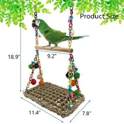 Parrot Swing Seagrass Mat & Wooden Perch Toy for Parakeets