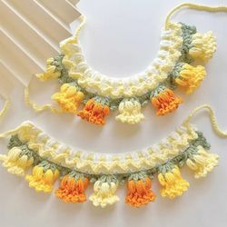 Pet Knitted Necklace & Scarf Set - Orchid Bell Flower Design
