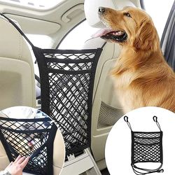 pet travel safety barrier: dog car net barrier for rear seat - anti-collision fence with storage bag