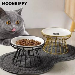 Ceramic Pet Bowl with Stainless Steel Raised Stand - Durable Feeder for Cats & Dogs