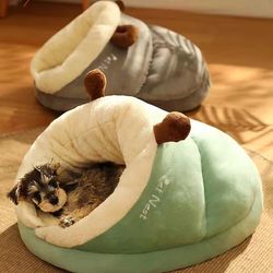 Warm Small Dog Kennel Bed | Breathable & Cute Slippers Shape | Foldable & Washable Pet House