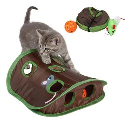 Cute Pet Cat Interactive Hide & Seek Game: 9-Hole Tunnel Mouse Hunt Toy