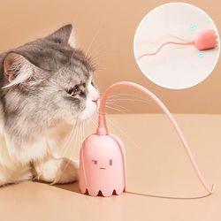 usb electric interactive cat toy: rolling ball with mouse tail teaser stick