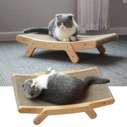 wooden cat scratcher: lounge bed, scratching post & toy