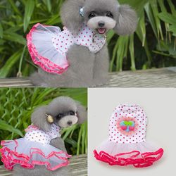 Puppy Lace Dress: Short Princess Skirt, Cherry Pattern - Dog Party & Wedding Attire