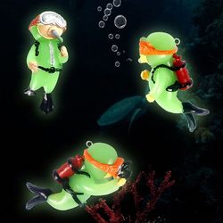 Luminous Green Mini Diver Kawaii Floating Frogman - Aquarium Ornaments