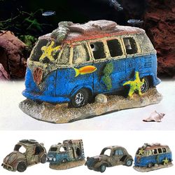 resin wreck car ornament: fish & shrimp hiding cave for aquarium decor