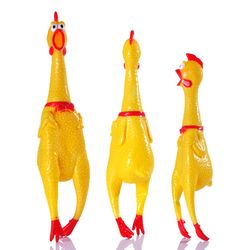 fashion pets dog squeak toys: durable yellow rubber chicken chew toy with screaming sound for dogs