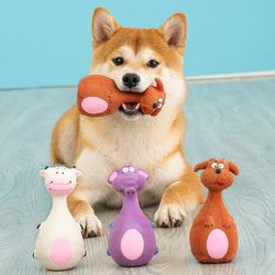 interactive squeaky latex dog toys: elephant/cow animal chew for small & large dogs