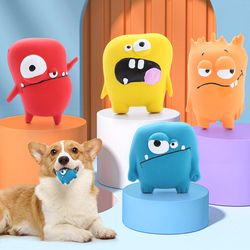 durable squeaky dog chew toy for teeth care | interactive rubber latex big eye monster design | puppy training supplies