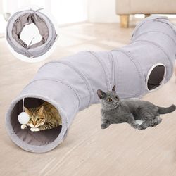 indoor cats' fun: collapsible cat tunnel with 3-way play tube - grey suede pet toy