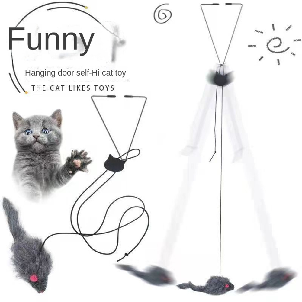 iHvsCatMouseToyInteractiveCatToyHangingDoorRetractableToyCatScratchRopeFunnyCatsFeath
