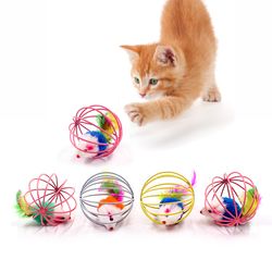 colorful cat teaser toy with bell mouse cage attachment - pet supplies