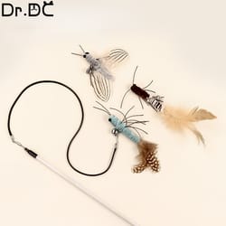 interactive funny cat toy: dr.dc steel wire teasing stick with bell - long insect butterfly ball feather - pet entertain