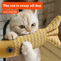 interactive cat toys: cotton linen pillow with catnip fish simulation for training and entertainment