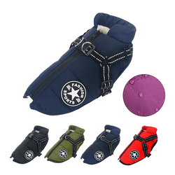 warm winter dog clothes: fleece jacket for small dogs, waterproof coat with harness