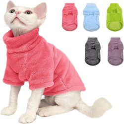 Turtleneck Cat Sweater Coat Winter Warm Hairless Cat Clothes Soft Fluff Pullover Shirt for Maine-Coon Cats Chihuahua Clo