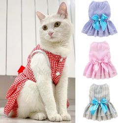 Summer Pet Clothes: Cat Puppy Princess Dress with Bow - Striped Plaid Dresses for Cats, Kittens, Rabbits