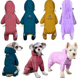 reflective waterproof pet raincoats | hooded jumpsuits for small-medium dogs