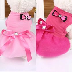 Pet Skirts: Princess Style Pink Red Bow Dress for Small Dogs