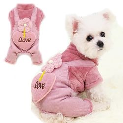 Warm Pet Dog Coat for Autumn/Winter: Cute Flower Love Pants Jumpsuit for Small Dogs