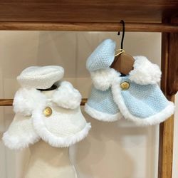 Designer Dog Clothes: Autumn/Winter Rabbit Fur Coat & Hat Set for Small Dogs