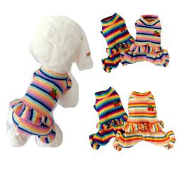Cherry Pattern Dog Hoodies: Rainbow Stripe Princess Pajamas for Small Medium Dogs
