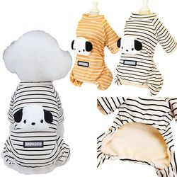 small dog bichon winter clothes: striped hoodie jumpsuit in black & orange