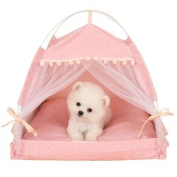 Floral Print Pet Tent House: Portable Indoor Enclosed Bed for Small Dogs & Cats