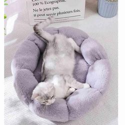 soft washable flower pet bed: self-warming cat mat for all season