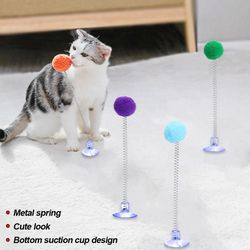 colorful cat feather spring ball toy: interactive suction cup teaser