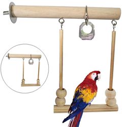 wooden parrot macaw toy: swing, climbing bridge, bells, hammock & more!
