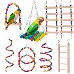 bird cage toy set: rocking, chewing, training combo for parrots - hammock, ladder, & more | pet supplies