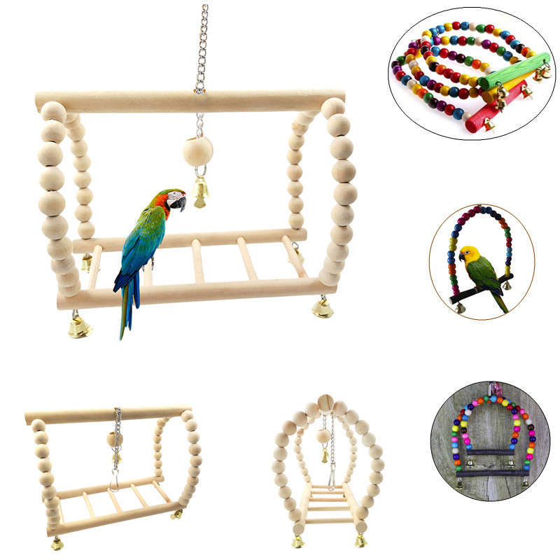 eFrnParrotsToysBirdSwingExerciseClimbingHangingLadderBridgeWoodenRainbowPetParrotMacaw
