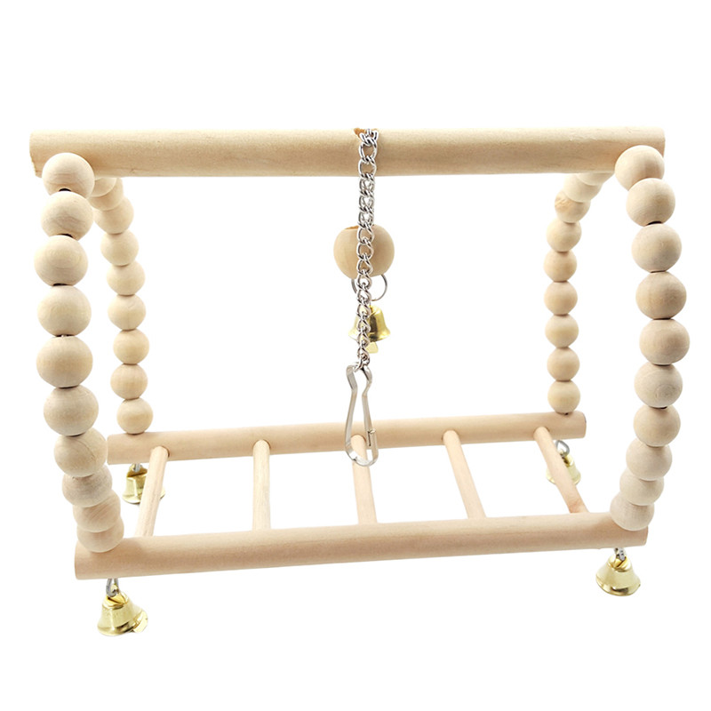 FbHQParrotsToysBirdSwingExerciseClimbingHangingLadderBridgeWoodenRainbowPetParrotMacaw