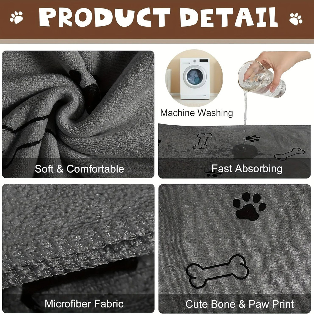 QuickDrying Microfiber Dog Towel Super Absorbent Pet Bath Towel For Dogs  Car Wiping Cloth 3