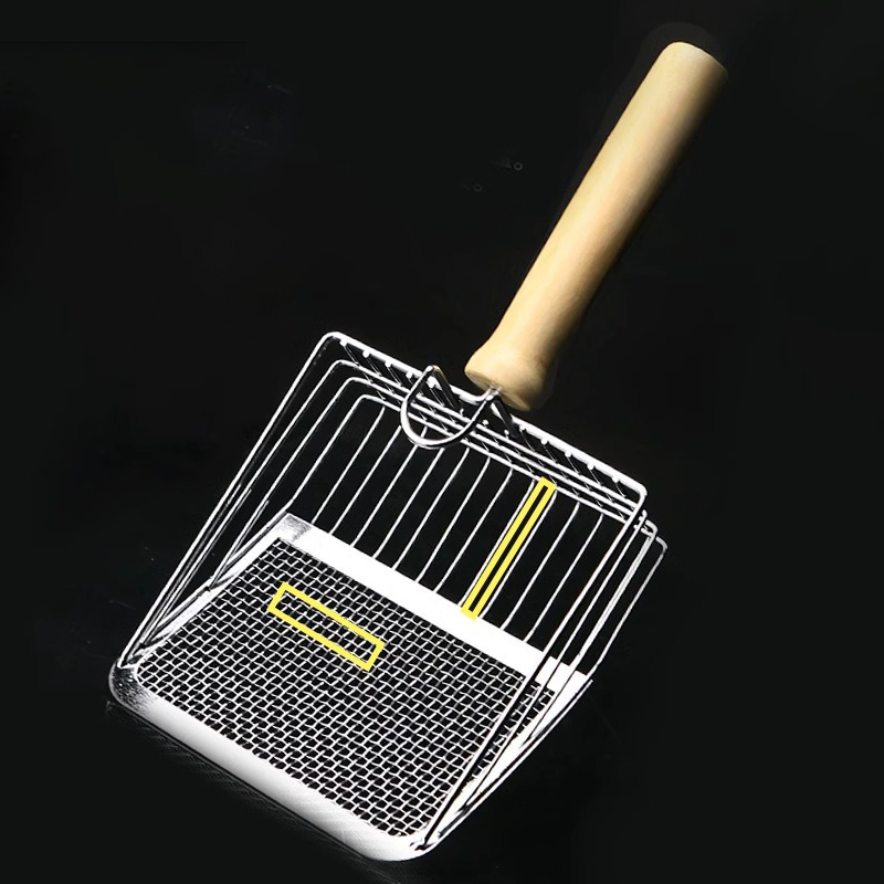 Stainless Steel Cat Litter Shovel – Rust-Proof & Washable Toilet Cleaning Scoop with Wooden Handle