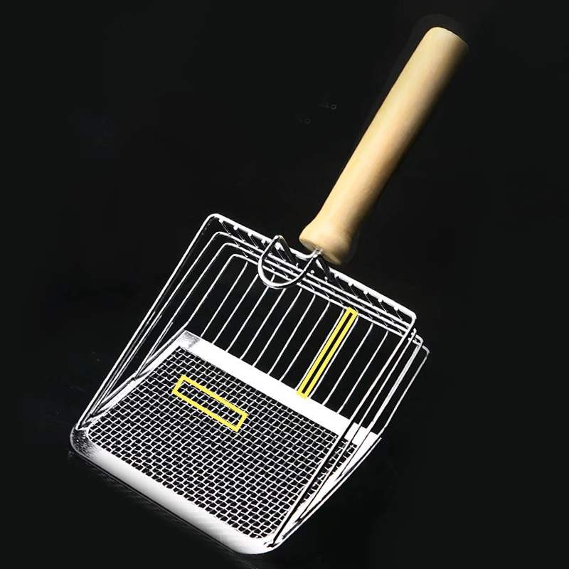 Stainless Steel Cat Litter Shovel – Rust-Proof & Washable Toilet Cleaning Scoop with Wooden Handle